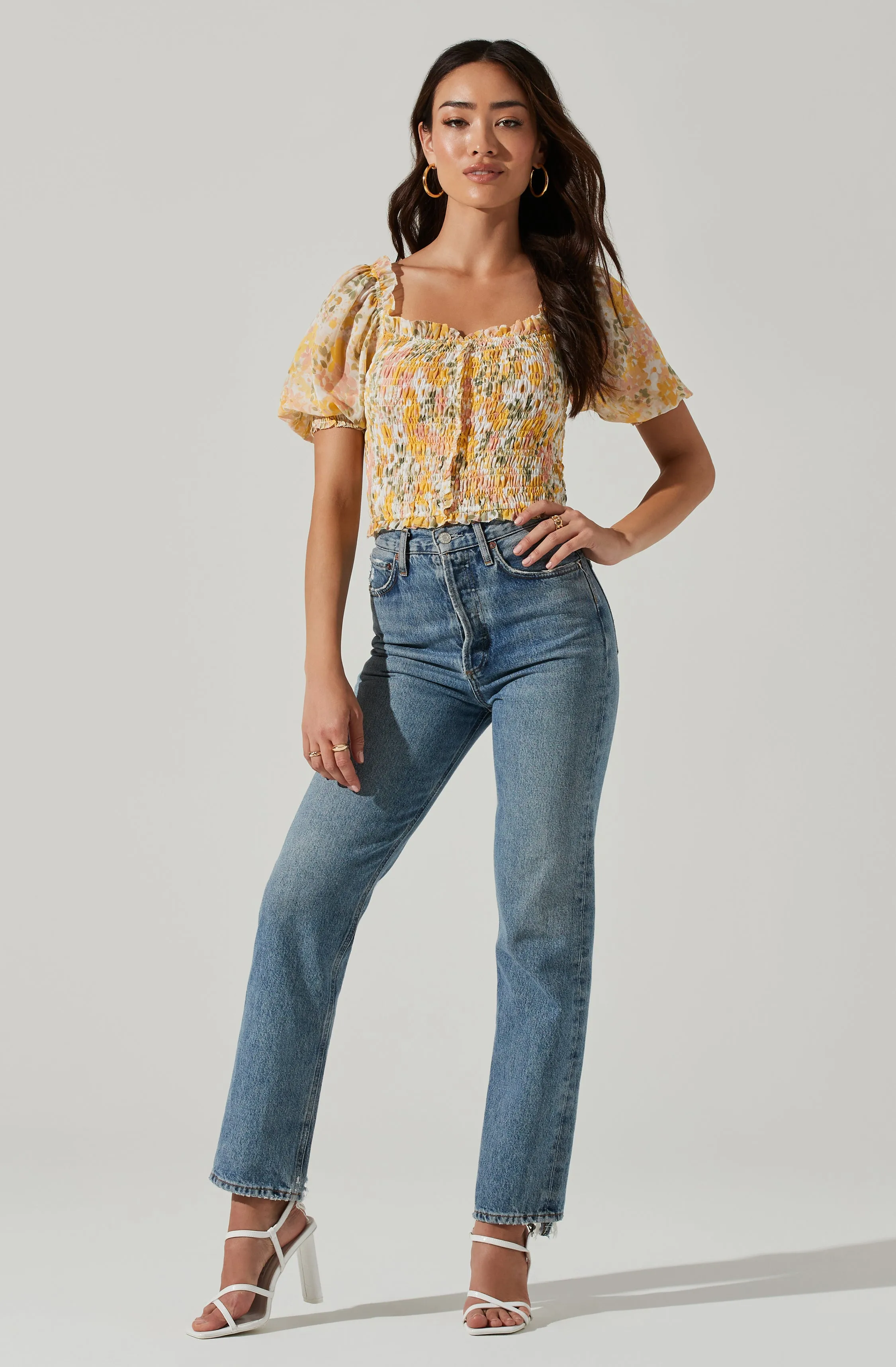 Floral Smocked Half Sleeve Top