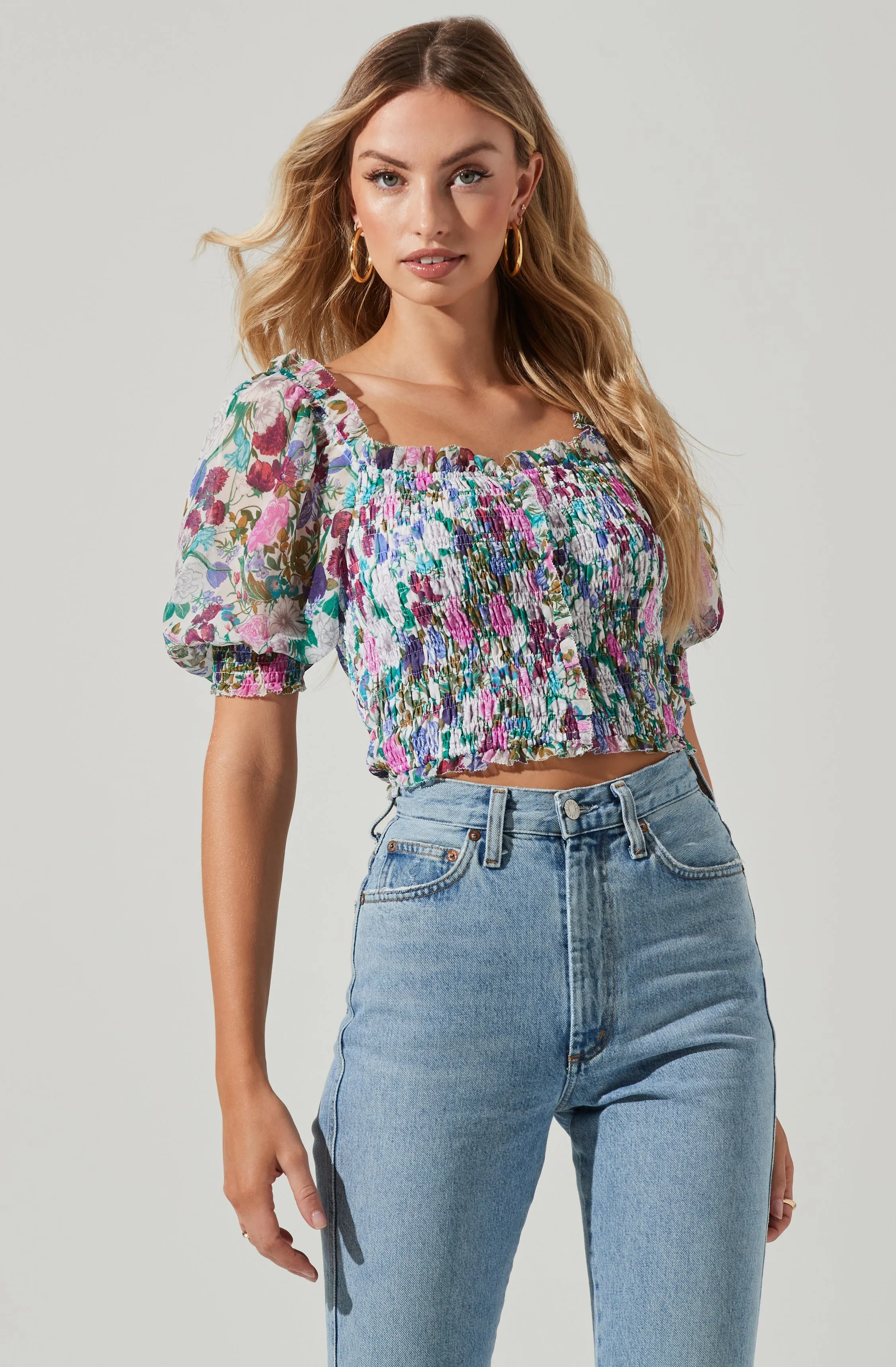 Floral Smocked Half Sleeve Top