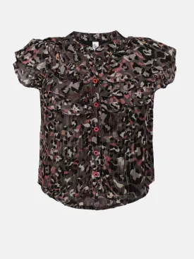 Girl's Cap Sleeve Frill Layard Printed Top