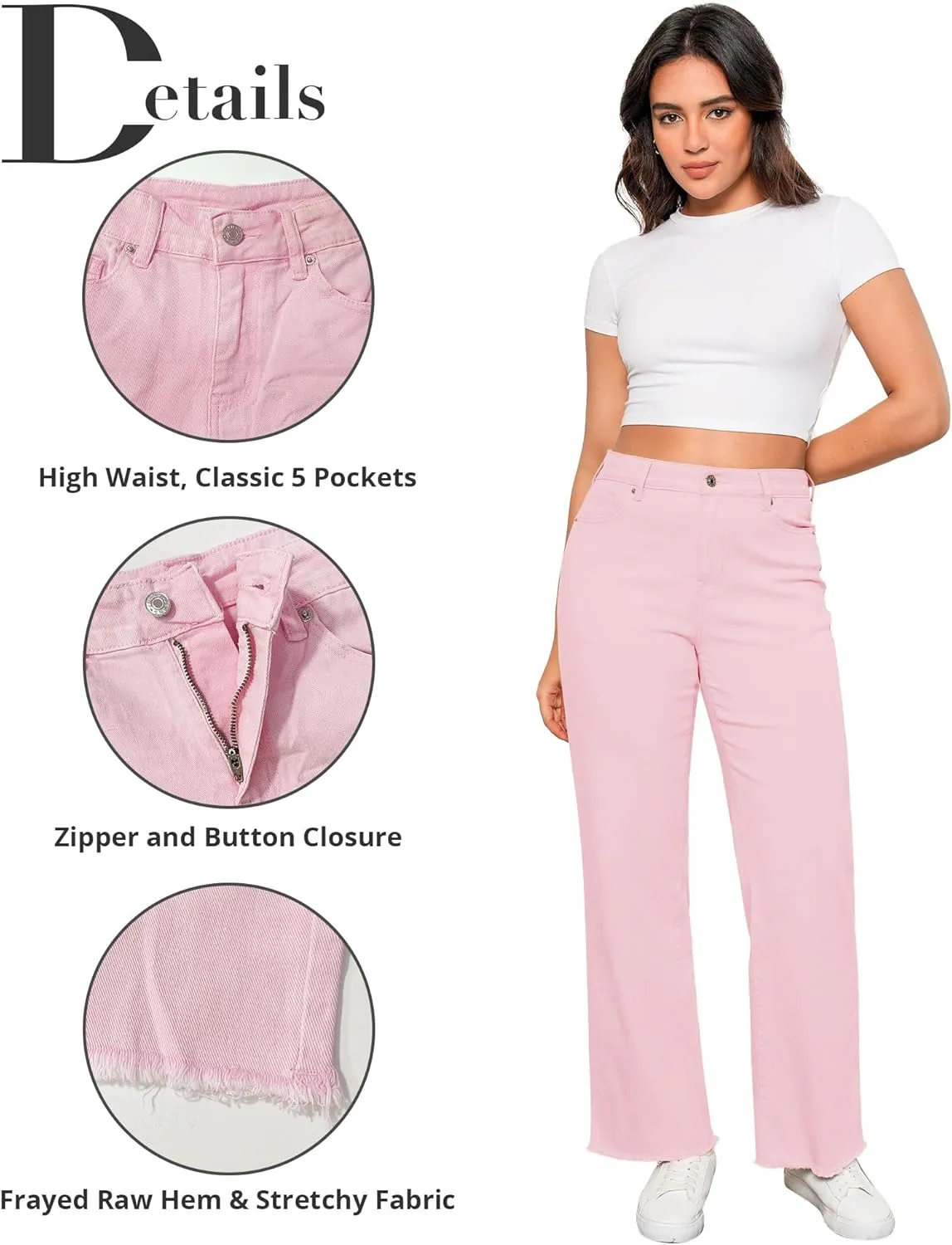 GRAPENT Straight Leg Jeans for Women High Waisted Stretchy Frayed Raw Hem Loose Denim Pants Casual Baggy Jean Trousers