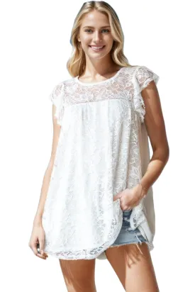 Heimish Full Size Round Neck Cap Sleeve Lace Top
