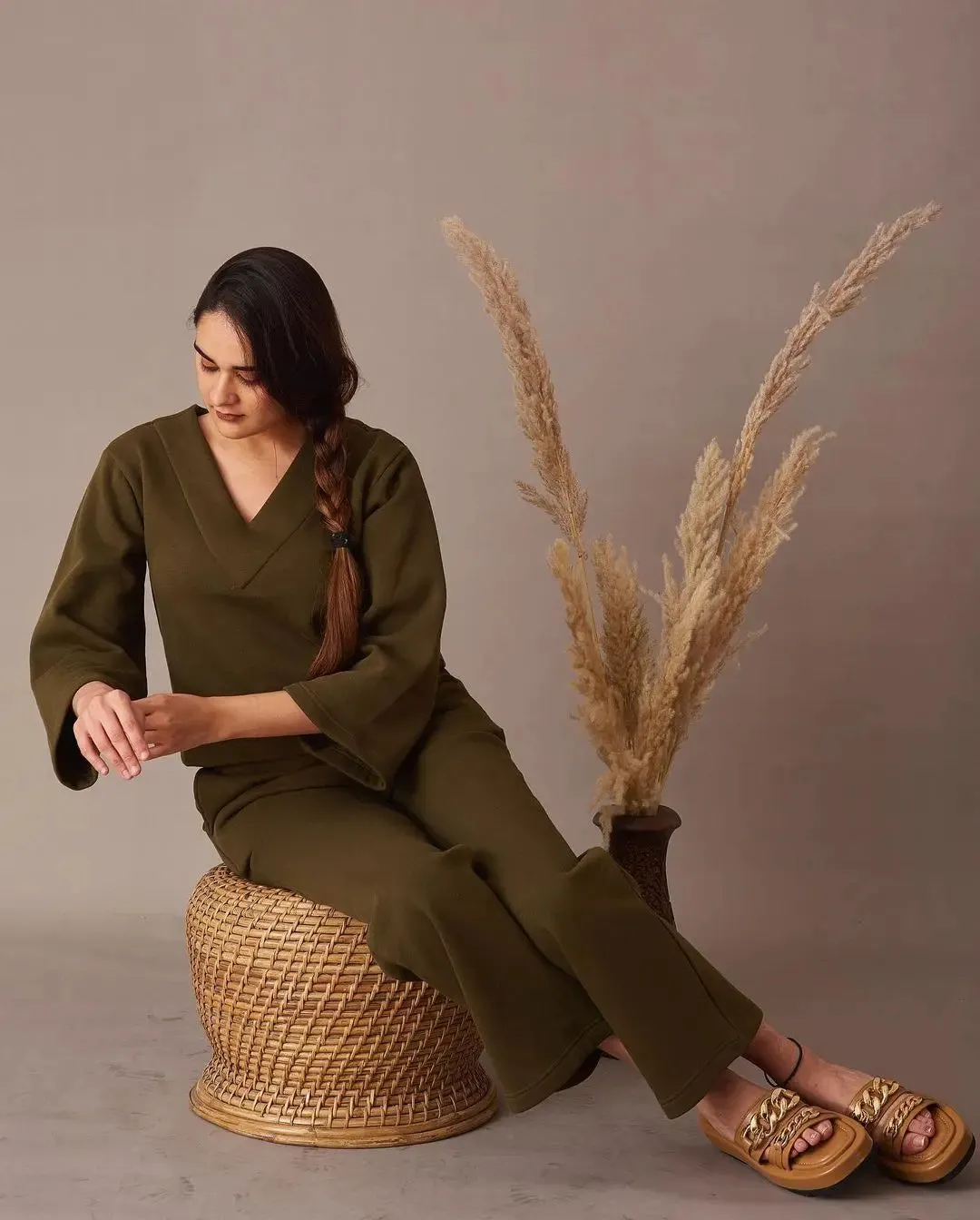 Homely Check Lounge Wear Cotton Fleece Coord Set