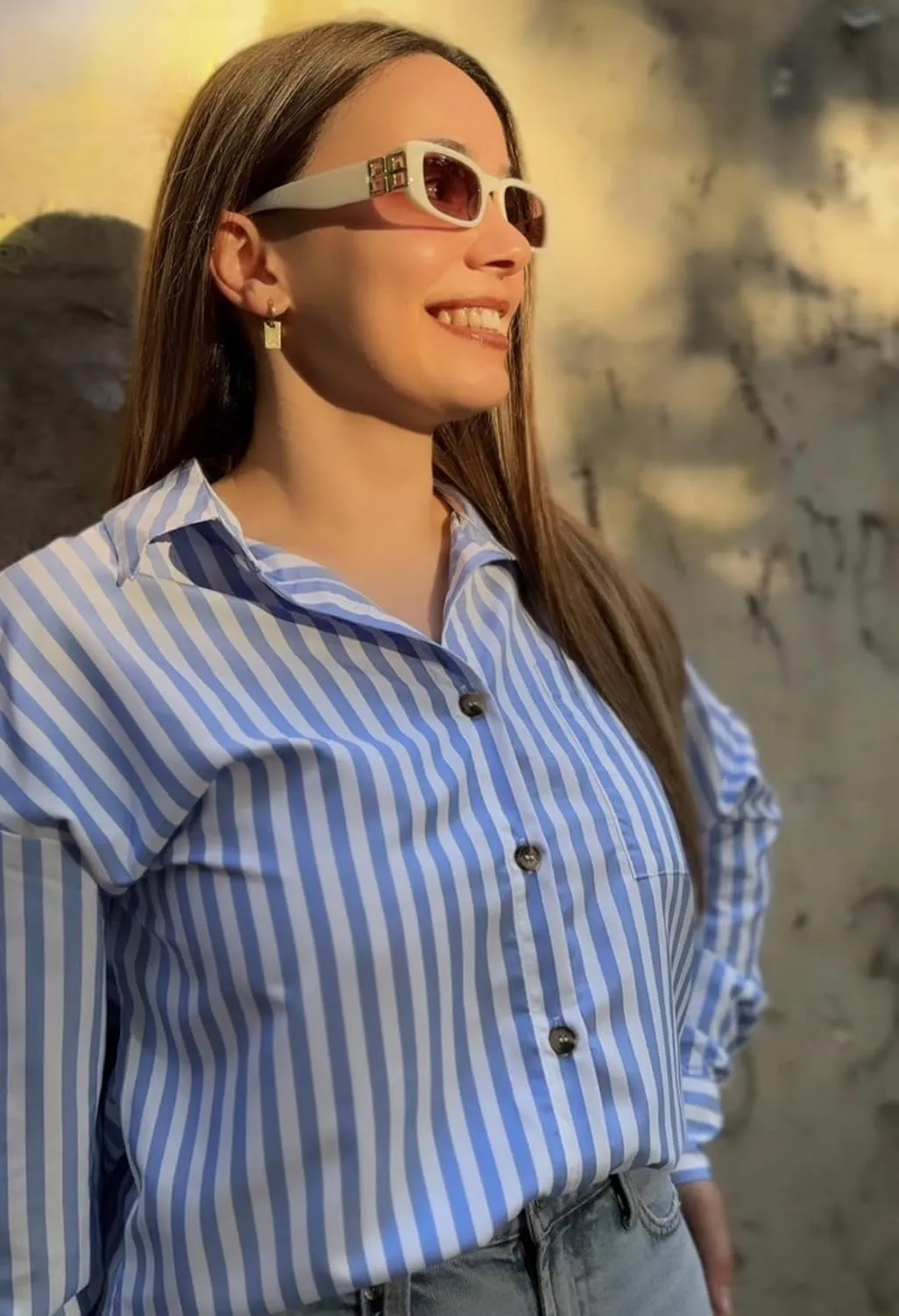 HOTOUCH Women's Striped Button Down Shirts Casual Long Sleeve Boyfriend Loose Collared Blouses Tops