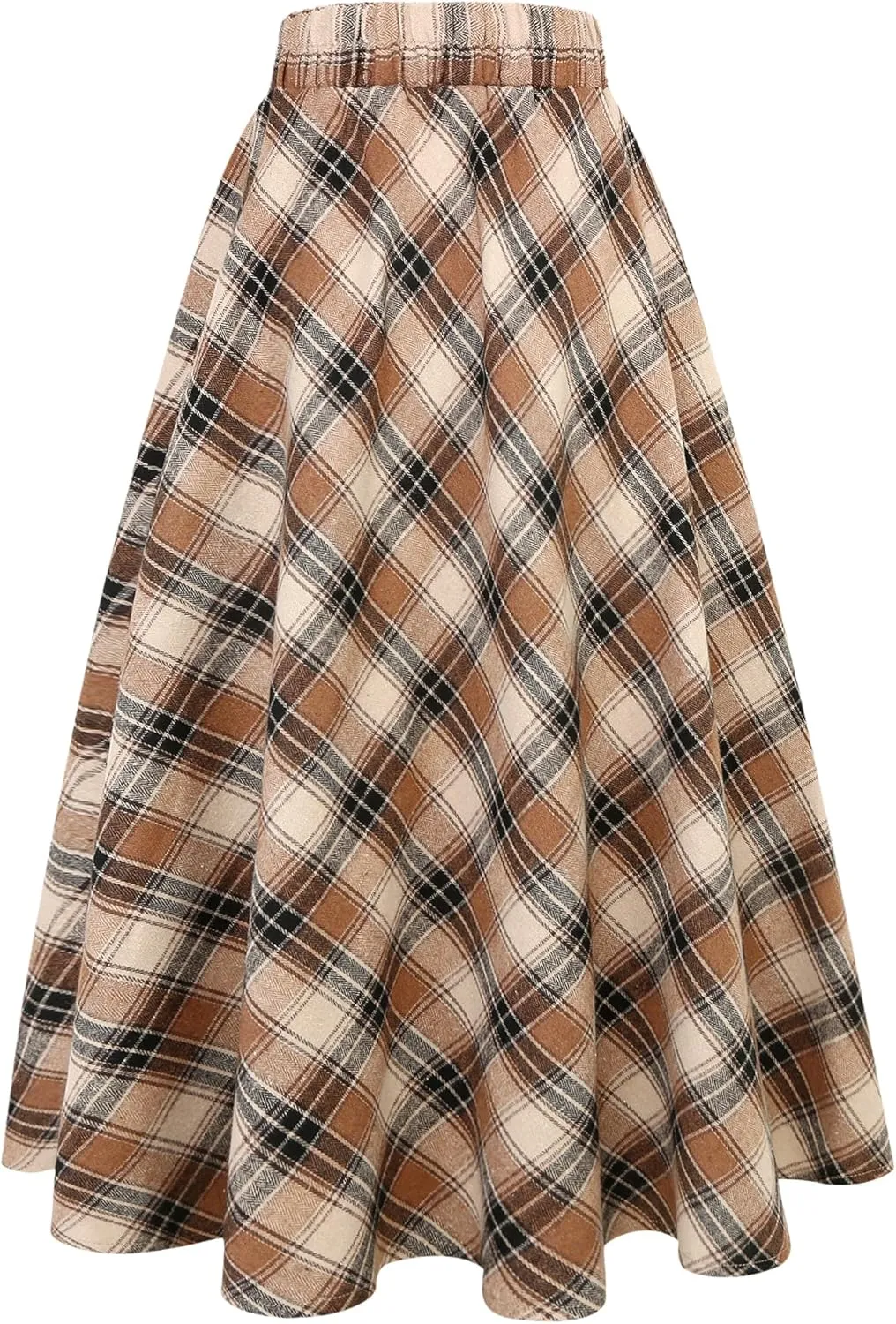 IDEALSANXUN Womens Plaid Skirt Elastic Waist A-line Midi Pleated Skirts