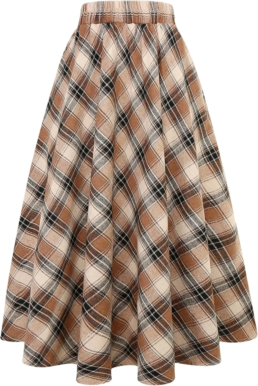 IDEALSANXUN Womens Plaid Skirt Elastic Waist A-line Midi Pleated Skirts