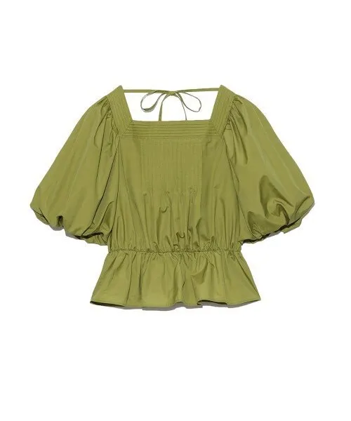 Joskaa Christmas Gift Kuzuwata Square Collar Back Bowknot Bandage Puff Sleeve Slim Waist Blouses Irregular Folds Skirts 2024 Summer New Women Clothes