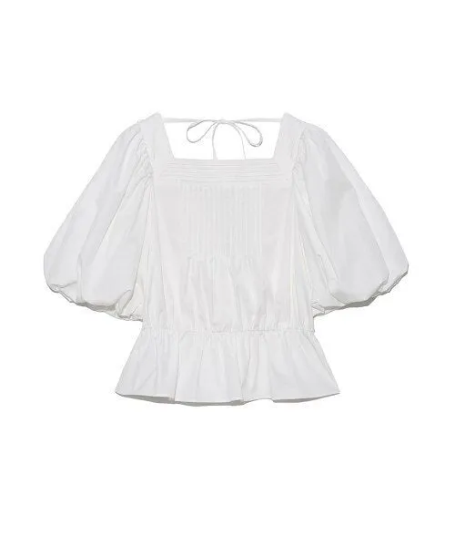 Joskaa Christmas Gift Kuzuwata Square Collar Back Bowknot Bandage Puff Sleeve Slim Waist Blouses Irregular Folds Skirts 2024 Summer New Women Clothes