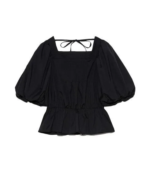 Joskaa Christmas Gift Kuzuwata Square Collar Back Bowknot Bandage Puff Sleeve Slim Waist Blouses Irregular Folds Skirts 2024 Summer New Women Clothes