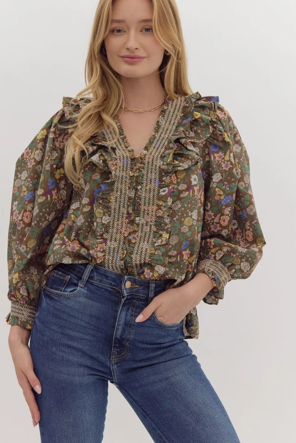 Joy Floral Print Smocked Poplin Top