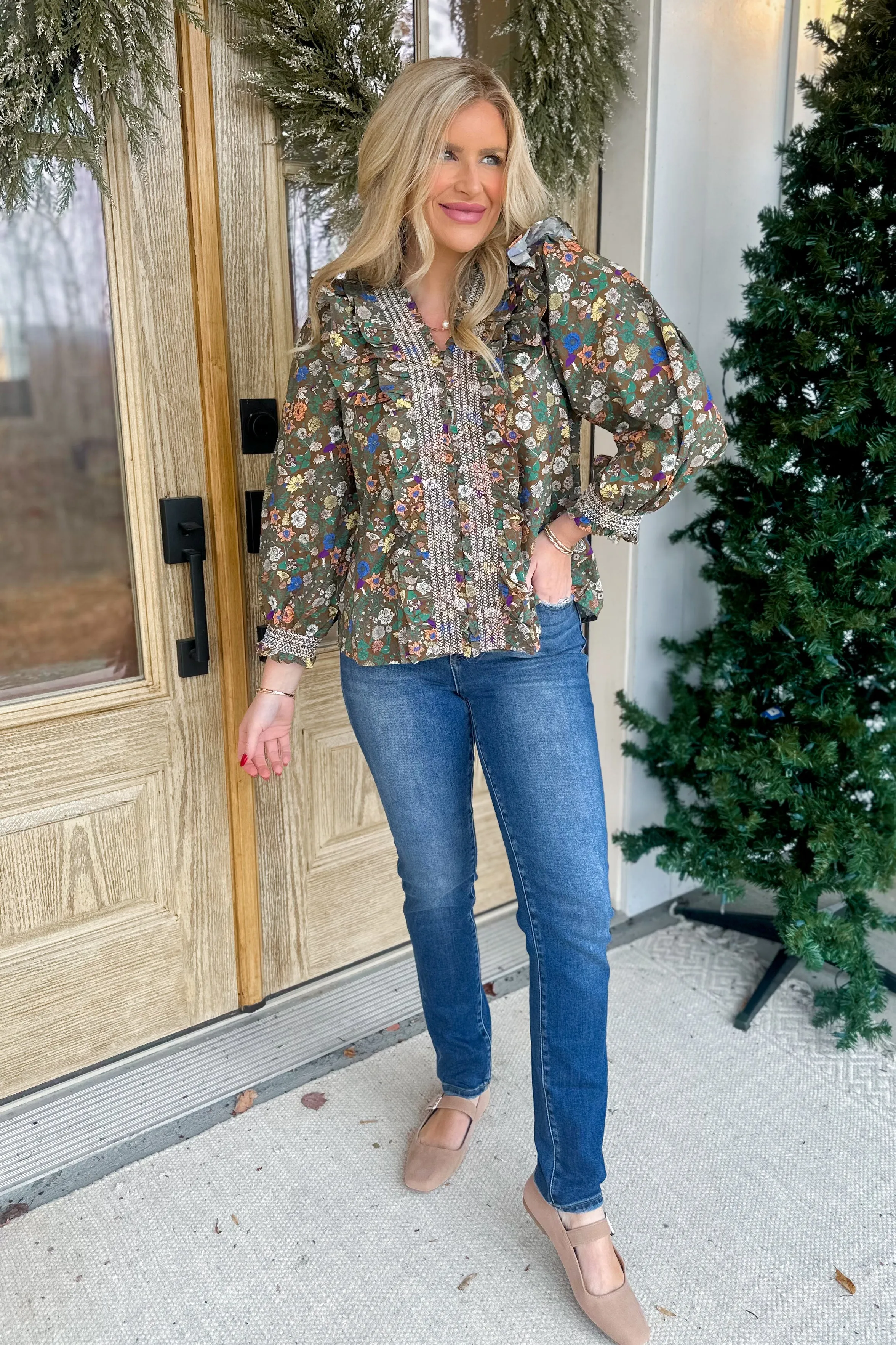Joy Floral Print Smocked Poplin Top