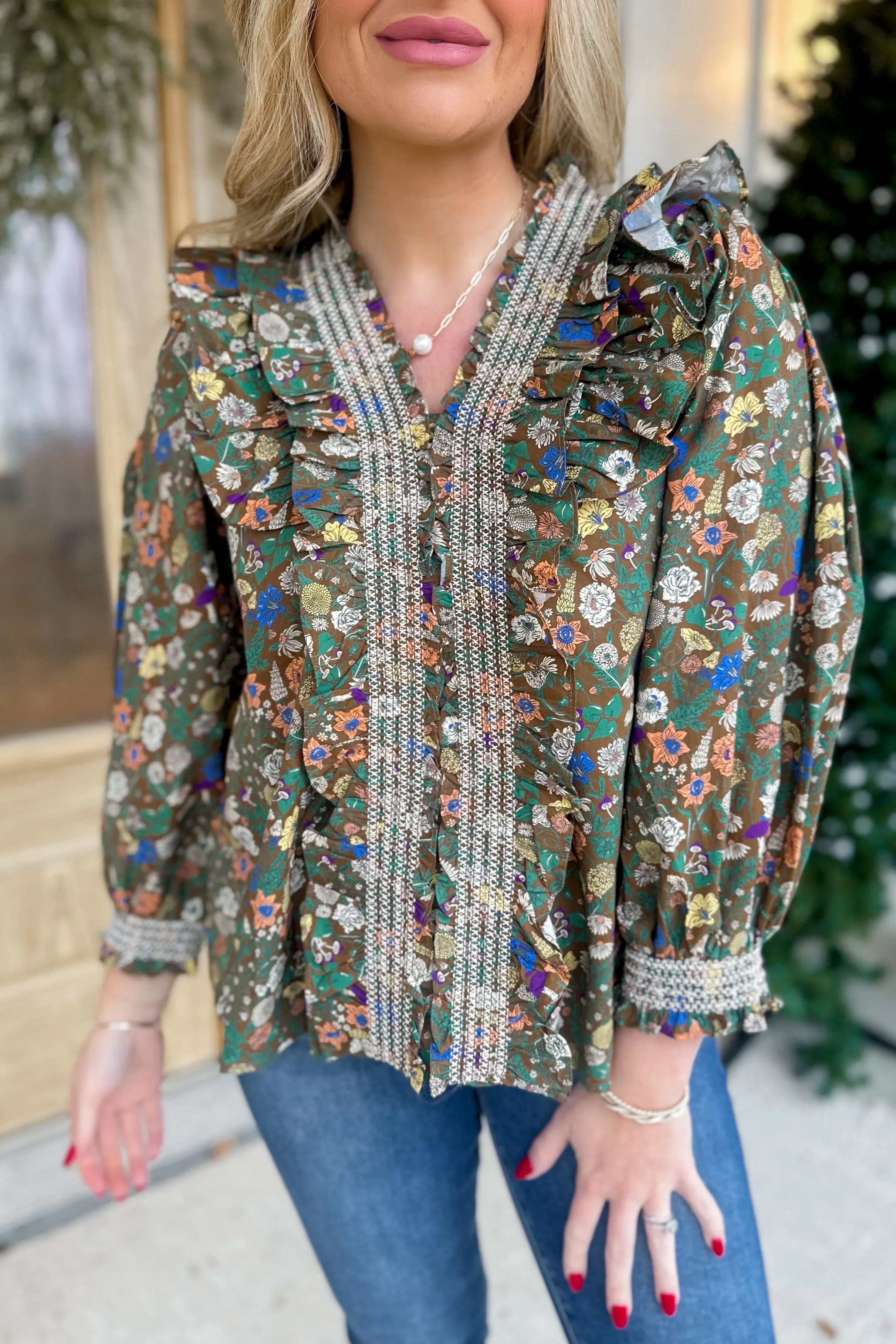 Joy Floral Print Smocked Poplin Top