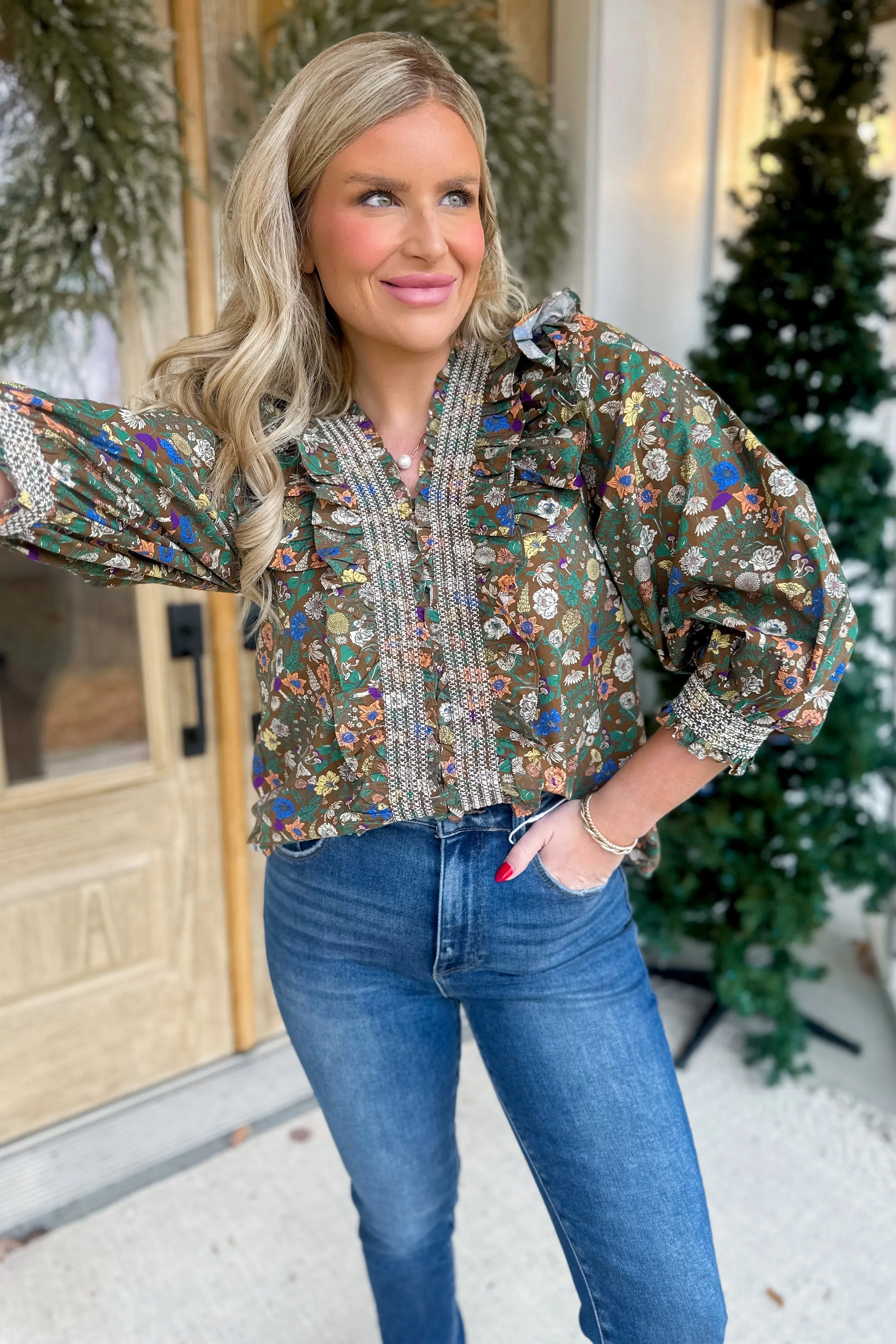 Joy Floral Print Smocked Poplin Top