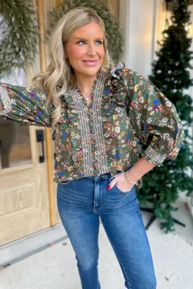 Joy Floral Print Smocked Poplin Top