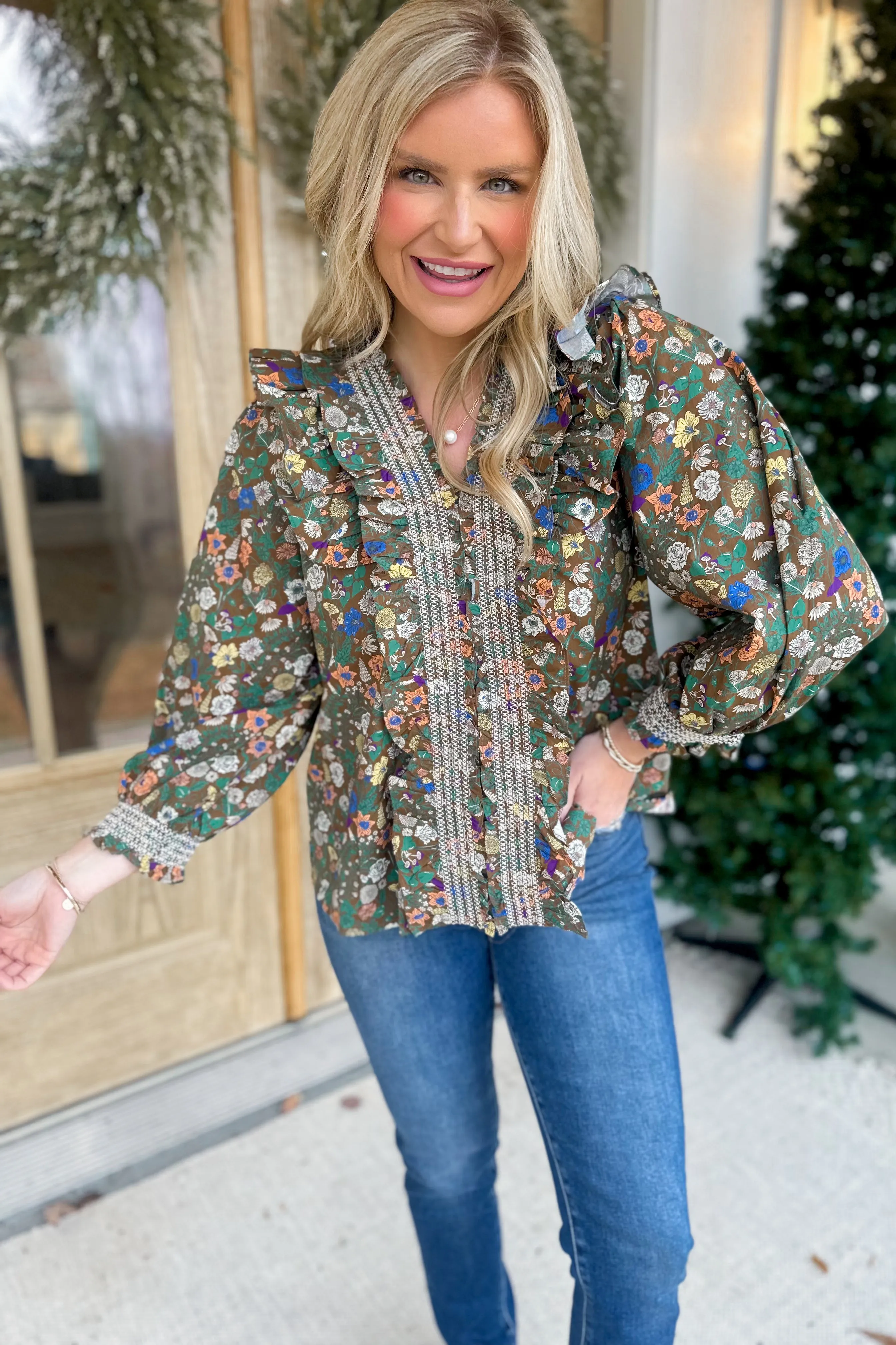 Joy Floral Print Smocked Poplin Top