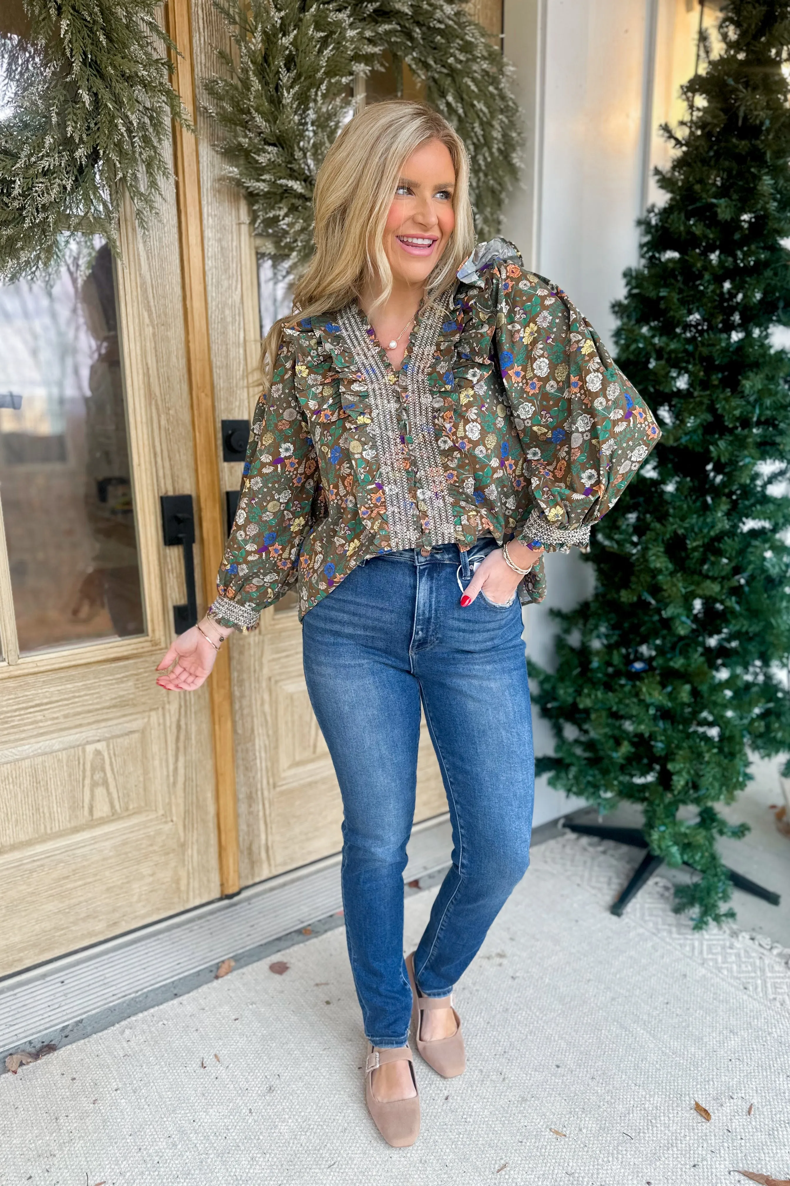Joy Floral Print Smocked Poplin Top