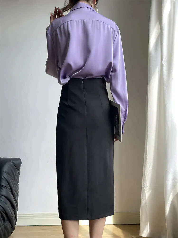 KittenAlarm - Amari High Waist Ruched Detail Wrap Hem Skirt