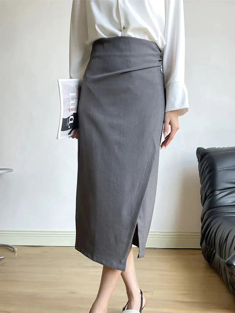 KittenAlarm - Amari High Waist Ruched Detail Wrap Hem Skirt