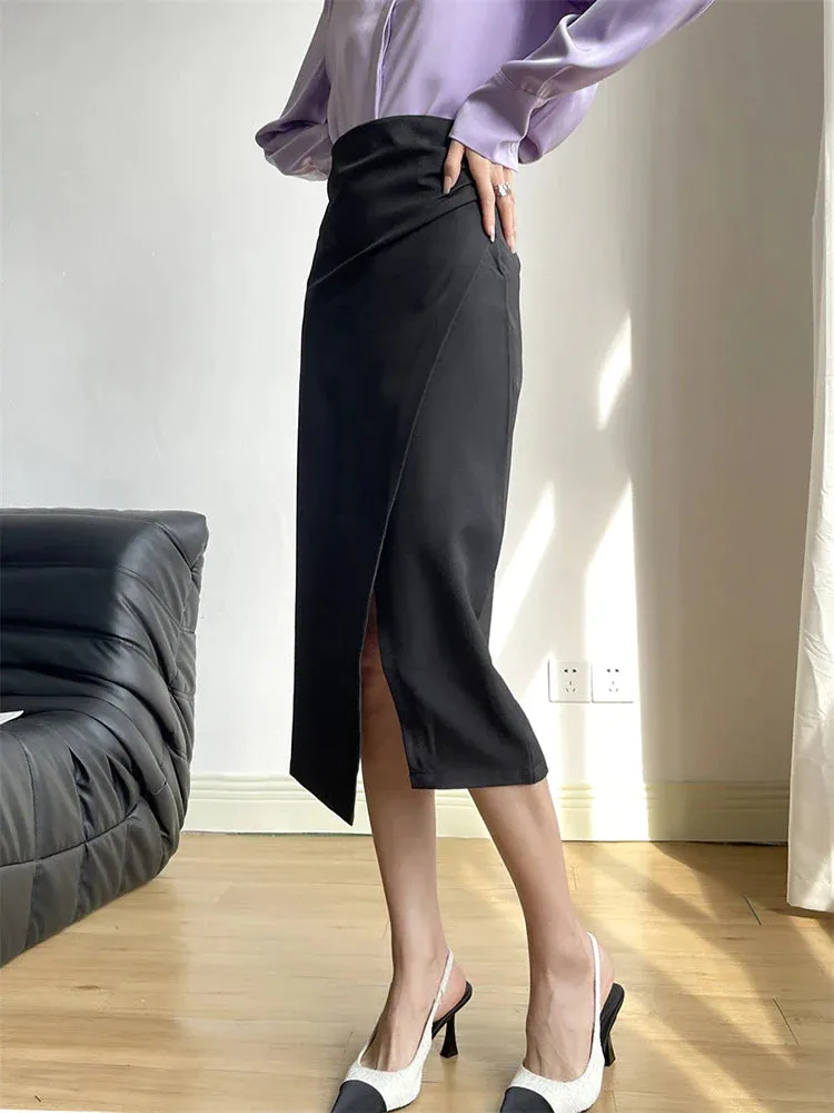 KittenAlarm - Amari High Waist Ruched Detail Wrap Hem Skirt