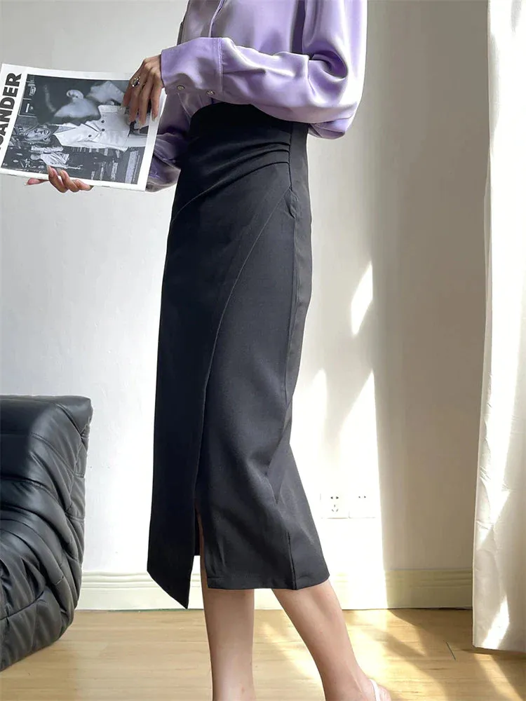 KittenAlarm - Amari High Waist Ruched Detail Wrap Hem Skirt