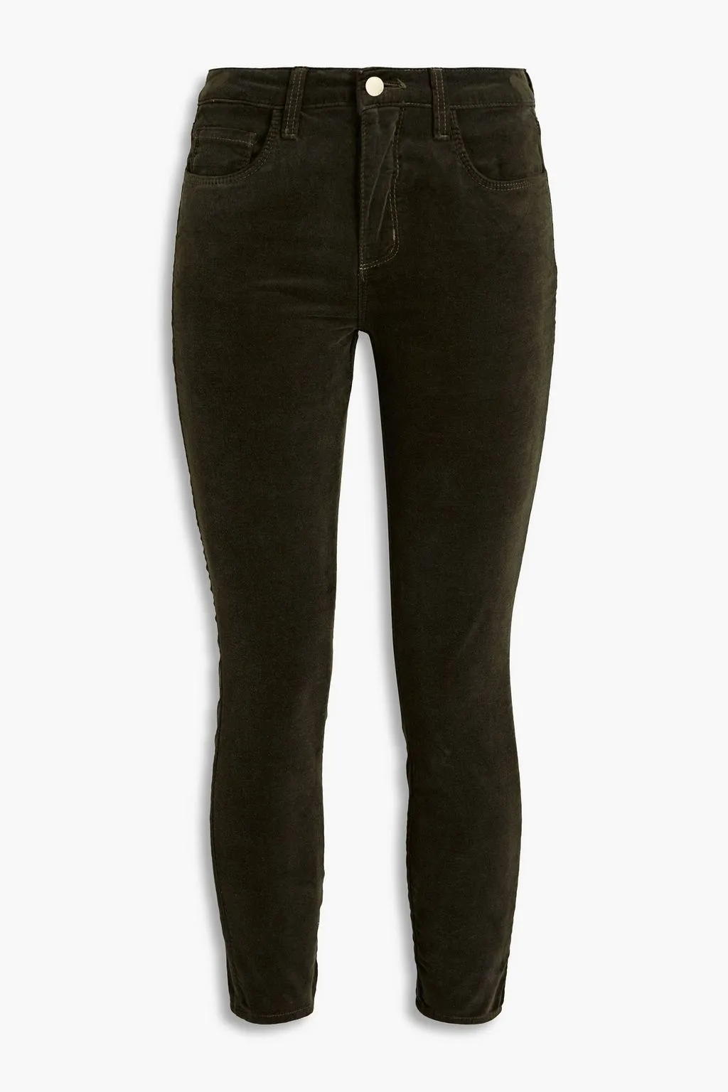L'AGENCE Margot Cropped Velvet Cotton Blend Skinny Pants, Green