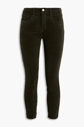 L'AGENCE Margot Cropped Velvet Cotton Blend Skinny Pants, Green