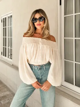 Let it Roll Smocked Blouse in Cream - Final Sale