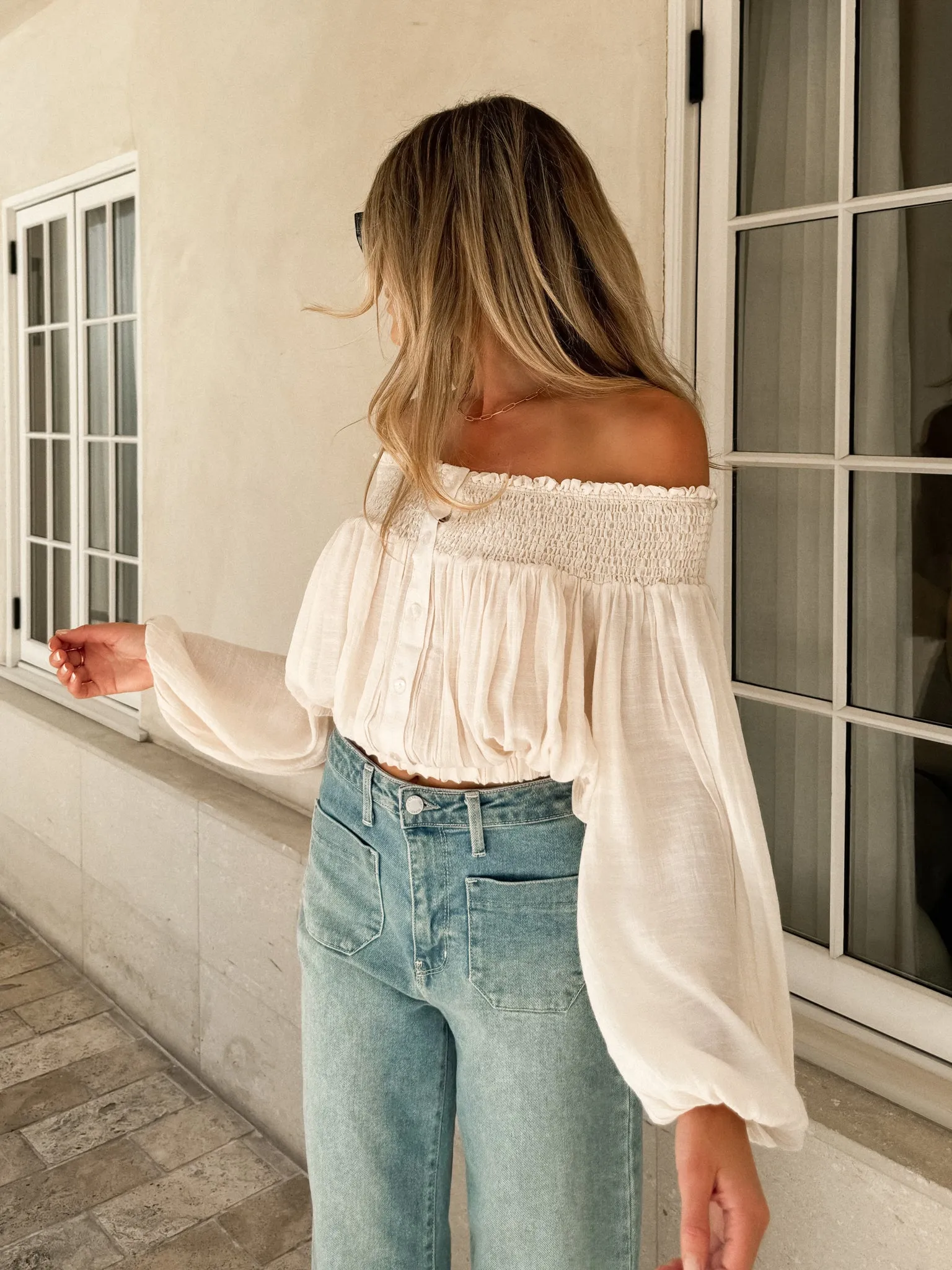 Let it Roll Smocked Blouse in Cream - Final Sale