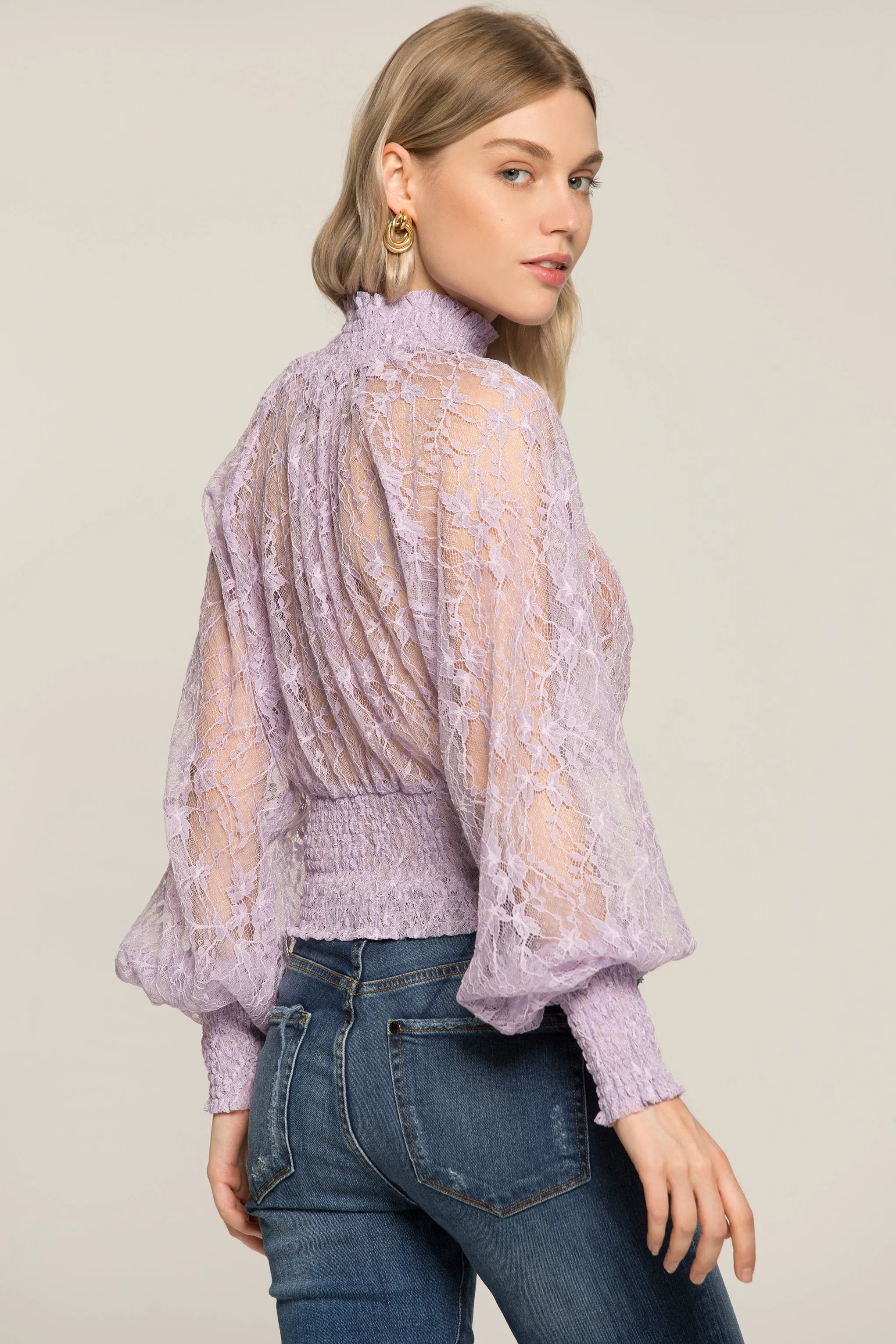 Lilac Sheer Smocked Neck and Waist Top