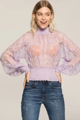Lilac Sheer Smocked Neck and Waist Top