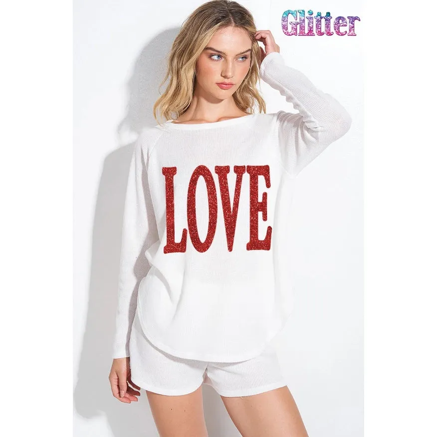 Love Sequin Lounge Set  Ivory