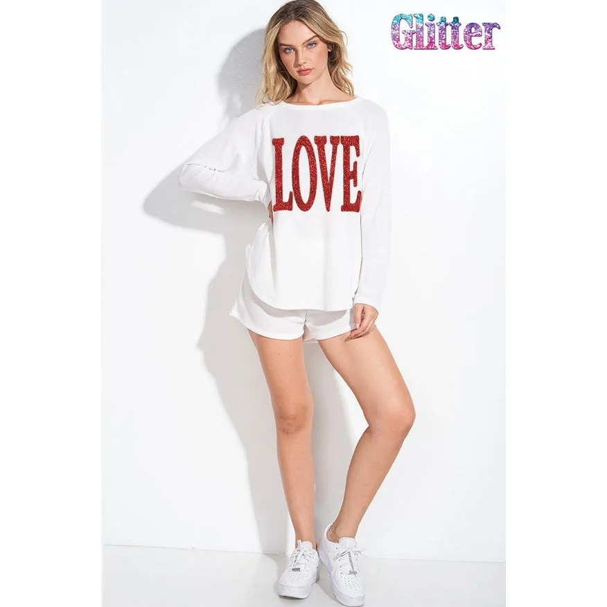 Love Sequin Lounge Set  Ivory