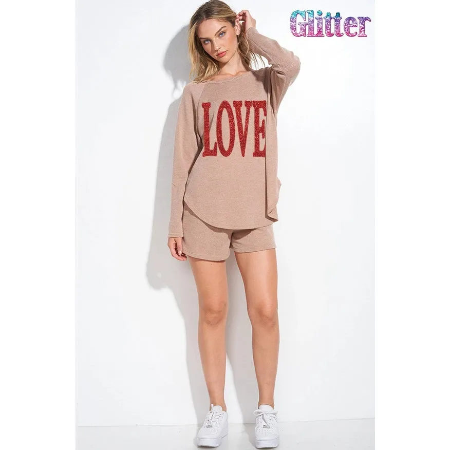 Love Sequin Lounge Set  Taupe