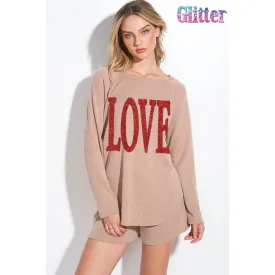 Love Sequin Lounge Set  Taupe