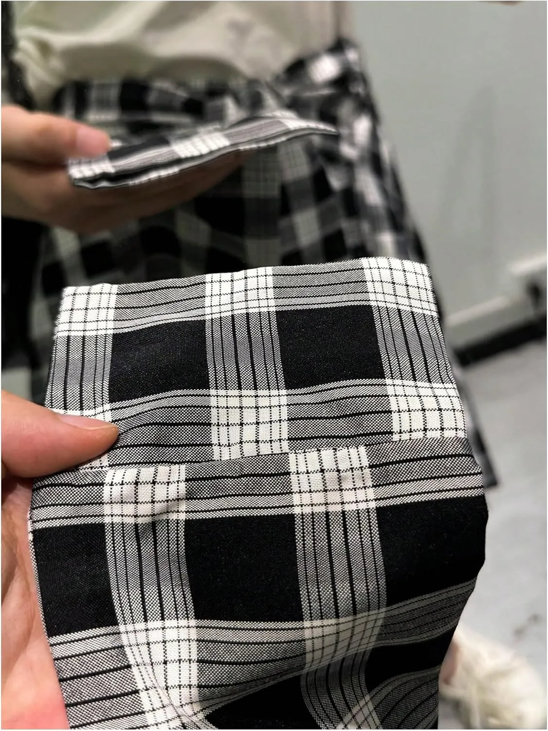MakeMeChic Women's Plus Size Plaid Elastic High Waisted Tie Front Asymmetrical Hem Skater Mini Skirts