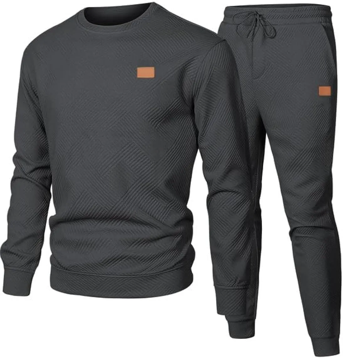 Men's 2 Piece Sweatsuits Outfits Casual Crewneck Jacquard Sweatshirt Joggers Sweatpants Set Tracksuit
