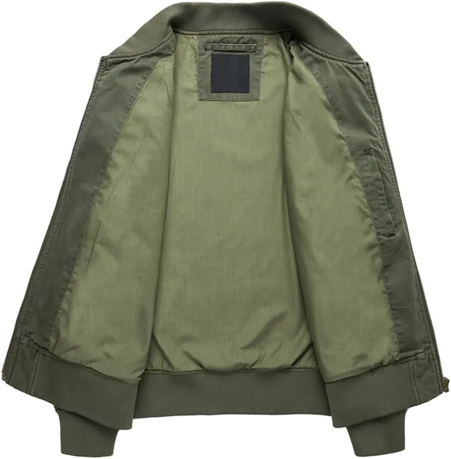 Mens Bomber Jackets Fall Winter Cotton Zip Up Army Lightweight Vintage MA-1 Windbreaker Military Flight Jacket