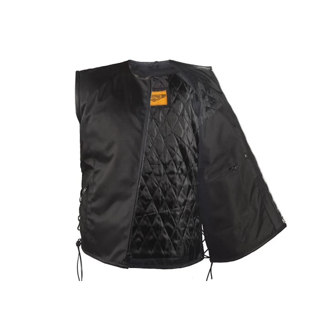 Mens Nylon Textile Motorcycle Vest With Leather Trim And Gun Pocket