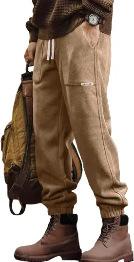 Mens Sweatpants Corduroy Joggers Casual Cargo Pants Elastic Waist Drawstring Stretch Tapered Baggy Pants with Pockets