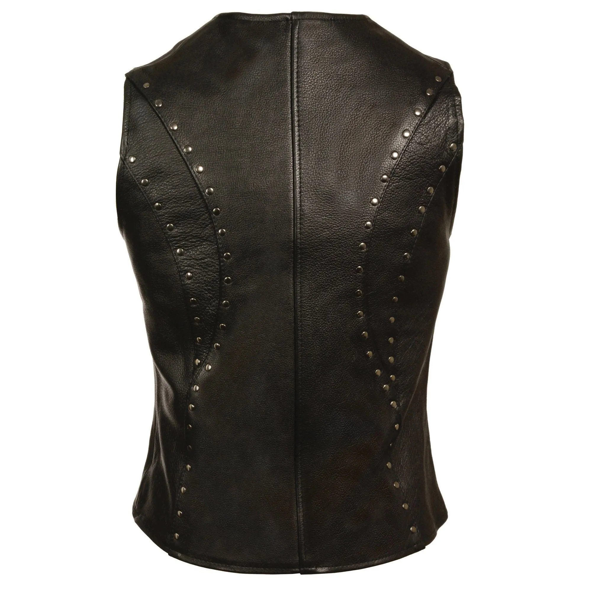 Milwaukee Leather ML2078 Women's Black Premium Leather Motorcycle Rider Vest- Studding Detail with Front Zip Closure