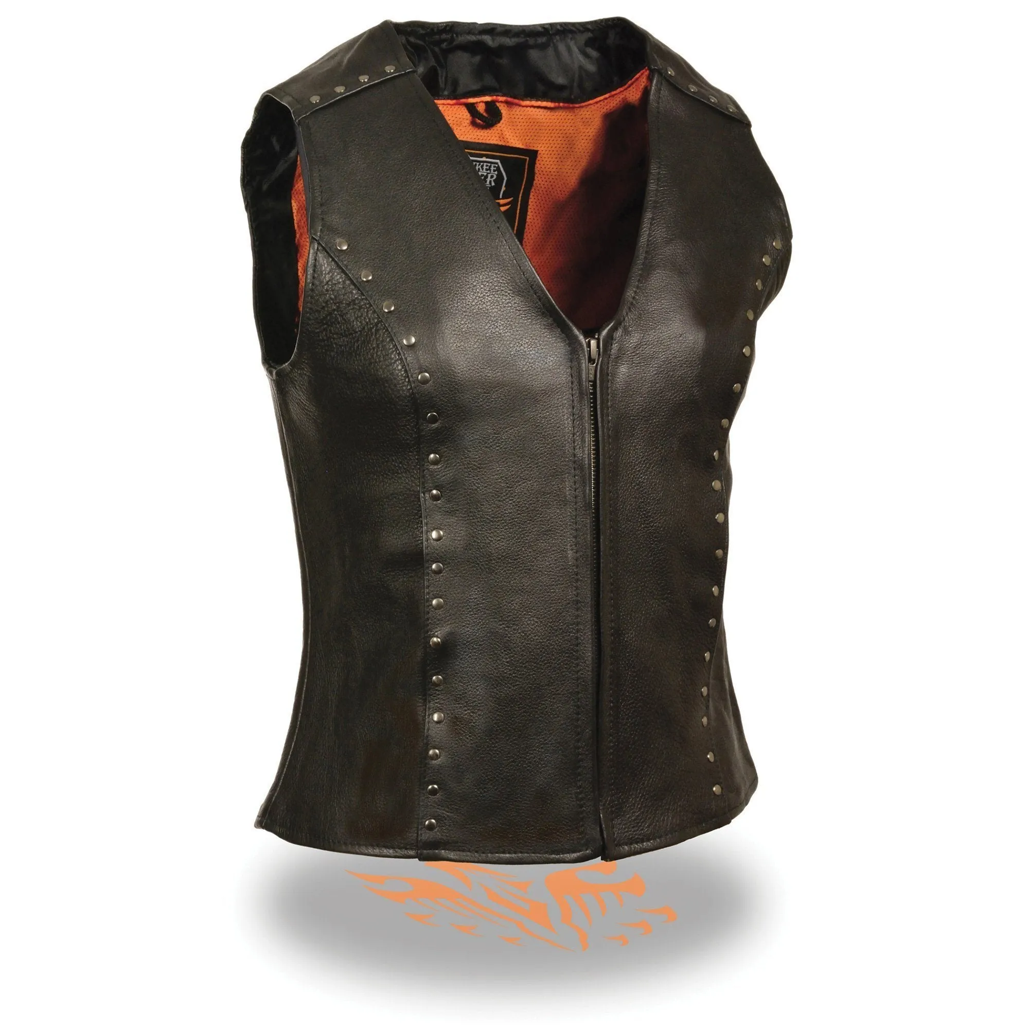 Milwaukee Leather ML2078 Women's Black Premium Leather Motorcycle Rider Vest- Studding Detail with Front Zip Closure