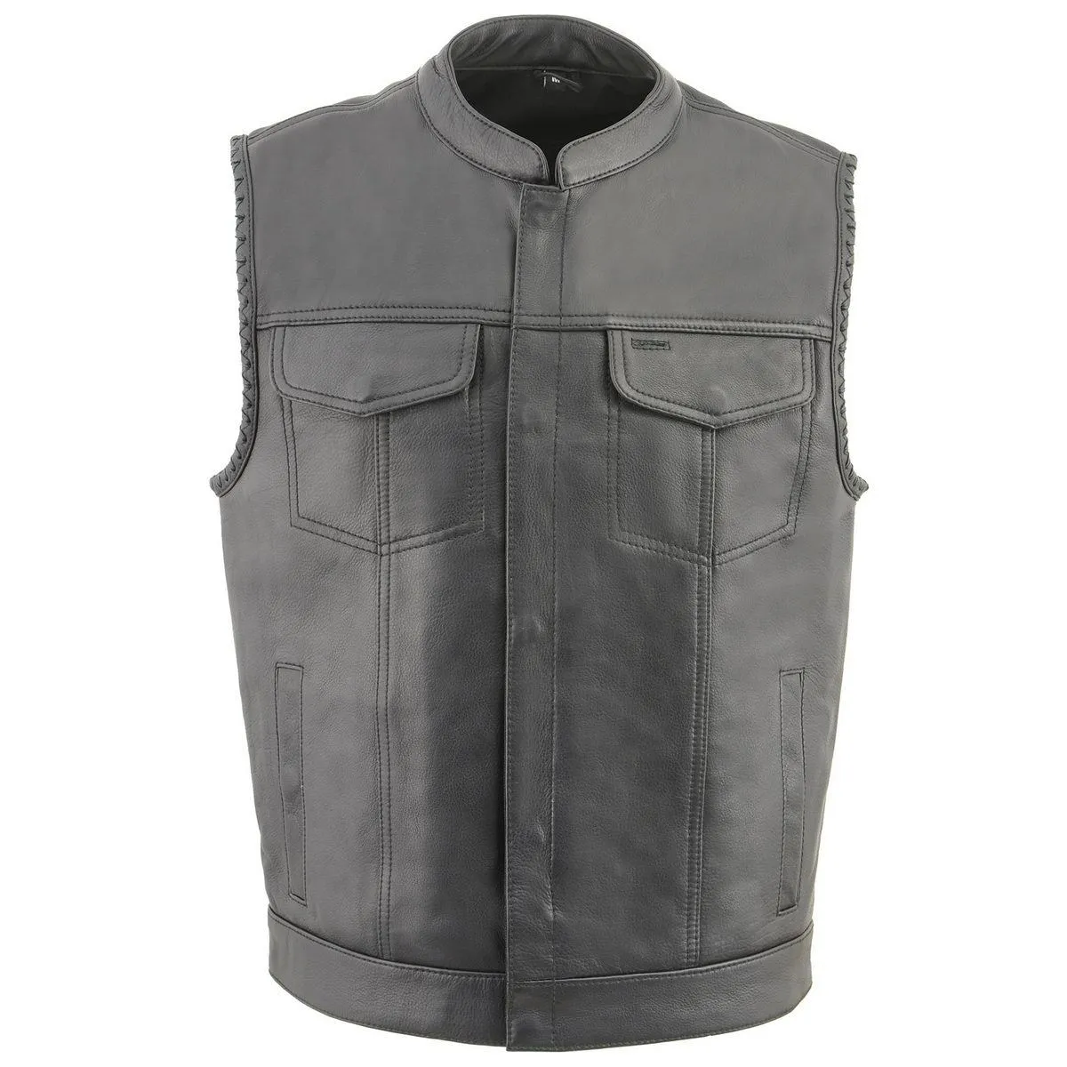 Milwaukee Leather MLM3507 Men's Old Glory Black Premium Leather Club Style Vest w/ Grey Stitching Laced Armholes