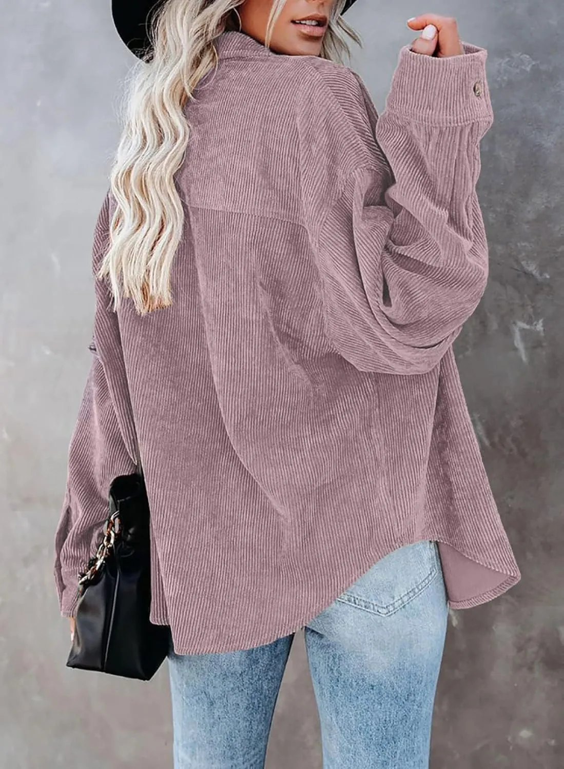 Necooer Womens Corduroy Shirts Button Down Long Sleeve Blouses Boyfriend Tops Oversized Jacket
