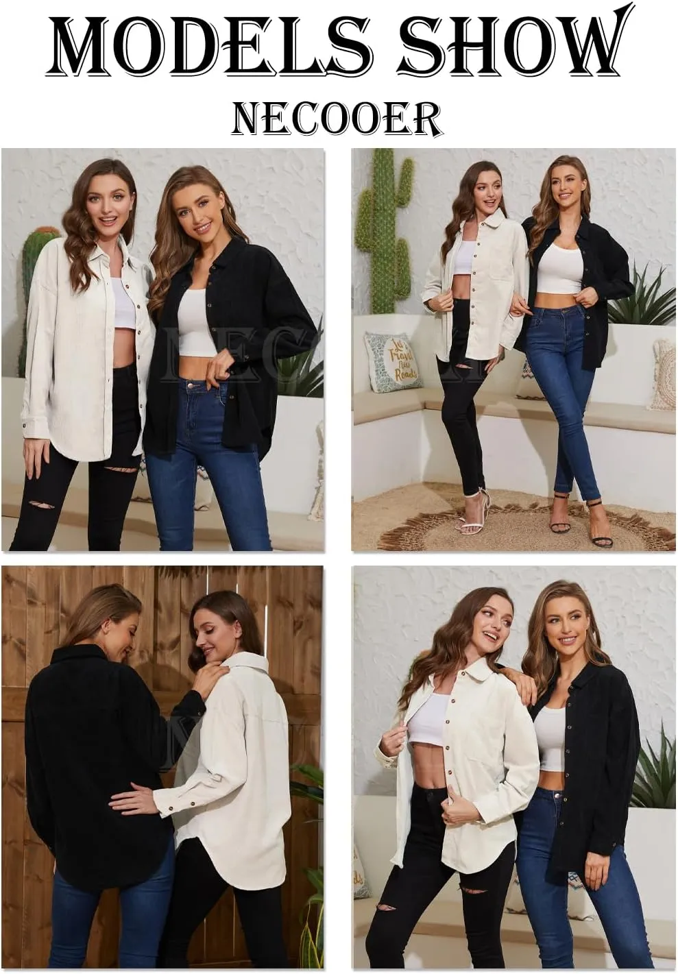 Necooer Womens Corduroy Shirts Button Down Long Sleeve Blouses Boyfriend Tops Oversized Jacket
