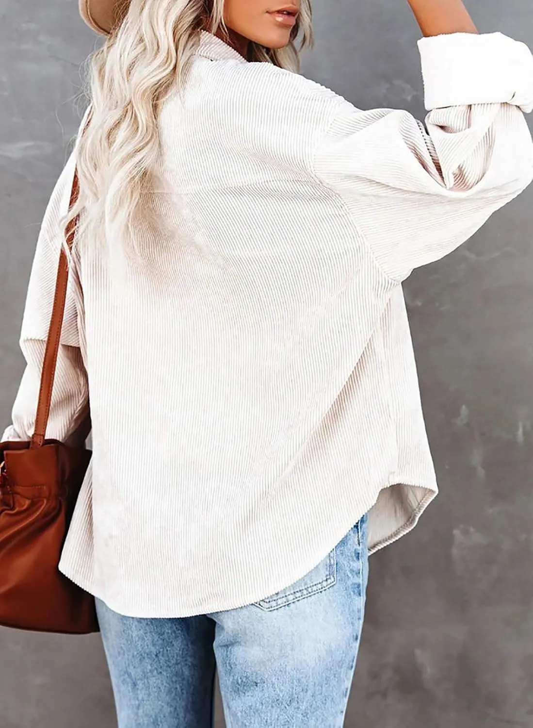 Necooer Womens Corduroy Shirts Button Down Long Sleeve Blouses Boyfriend Tops Oversized Jacket