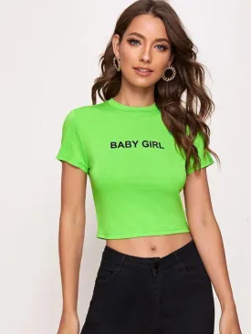 Neon Green Slogan Graphic Crop Tee