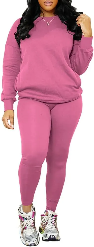 Nimsruc 2 Piece Outfits For Women Sweatsuits Sets Casual Long Sleeve Pullover Jogger Sweat Pants Set With Pocket