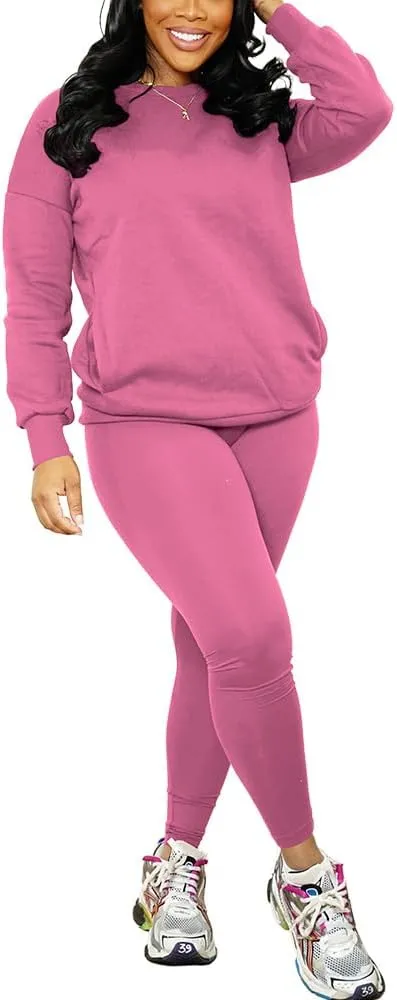Nimsruc 2 Piece Outfits For Women Sweatsuits Sets Casual Long Sleeve Pullover Jogger Sweat Pants Set With Pocket