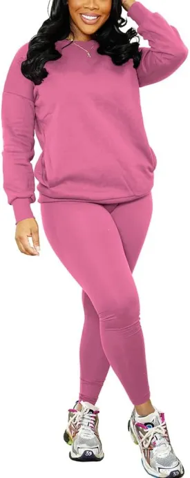 Nimsruc 2 Piece Outfits For Women Sweatsuits Sets Casual Long Sleeve Pullover Jogger Sweat Pants Set With Pocket