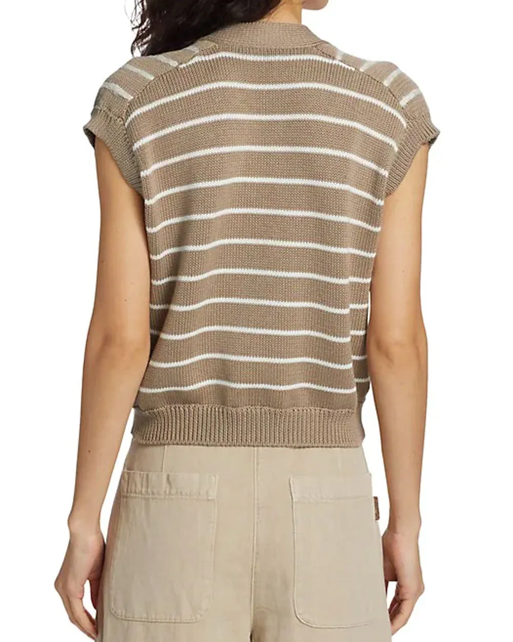 Nutmeg and White Stripe Cap Sleeve Cardigan