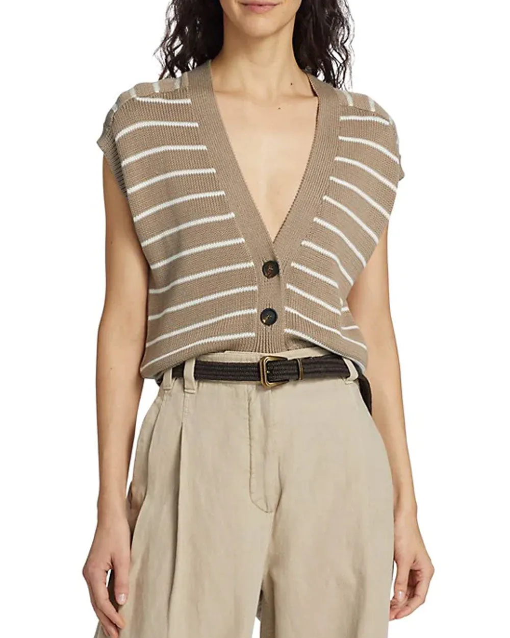 Nutmeg and White Stripe Cap Sleeve Cardigan